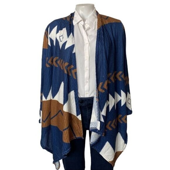 Sweaters - JC Fashion Southwester Style Kimono Cardigan White Blue Brown Cape Cardigan Size